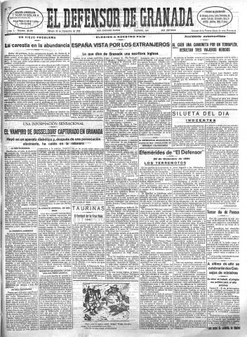 'El Defensor de Granada  : diario político independiente' - Año L Número 26690 Ed. Mañana - 1929 Diciembre 28
