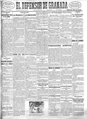 'El Defensor de Granada  : diario político independiente' - Año L Número 26691 Ed. Tarde - 1929 Diciembre 28