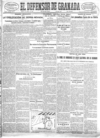 'El Defensor de Granada  : diario político independiente' - Año LI Número 26702 Ed. Mañana - 1930 Enero 04