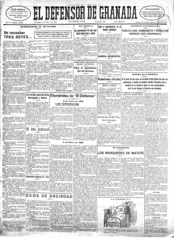 'El Defensor de Granada  : diario político independiente' - Año LI Número 26704 Ed. Mañana - 1930 Enero 05