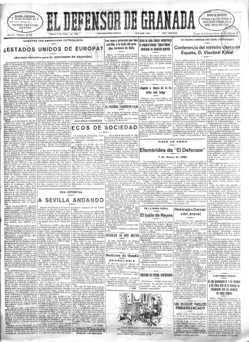 'El Defensor de Granada  : diario político independiente' - Año LI Número 26706 Ed. Mañana - 1930 Enero 07