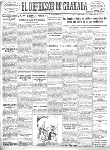 'El Defensor de Granada  : diario político independiente' - Año LI Número 26762 Ed. Tarde - 1930 Febrero 07