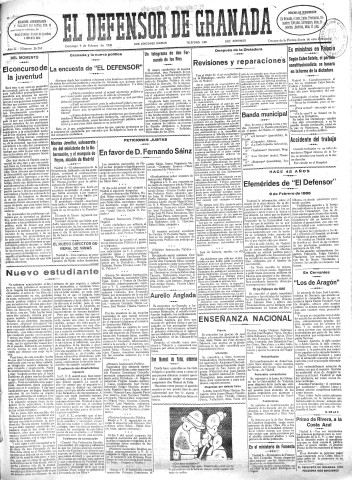 'El Defensor de Granada  : diario político independiente' - Año LI Número 26765 Ed. Mañana - 1930 Febrero 09