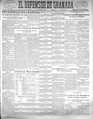 'El Defensor de Granada  : diario político independiente' - Año LI Número 27079 Ed. Tarde - 1930 Septiembre 01