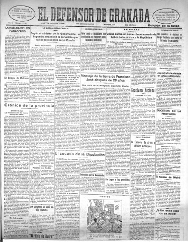 'El Defensor de Granada  : diario político independiente' - Año LI Número 27081 Ed. Tarde - 1930 Septiembre 02