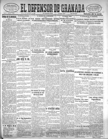 'El Defensor de Granada  : diario político independiente' - Año LI Número 27085 Ed. Tarde - 1930 Septiembre 04