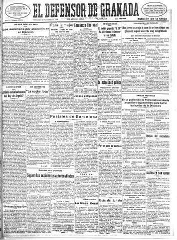 'El Defensor de Granada  : diario político independiente' - Año LI Número 27188 Ed. Tarde - 1930 Noviembre 05