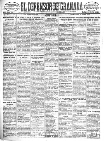 'El Defensor de Granada  : diario político independiente' - Año LI Número 27262 Ed. Tarde - 1930 Diciembre 19