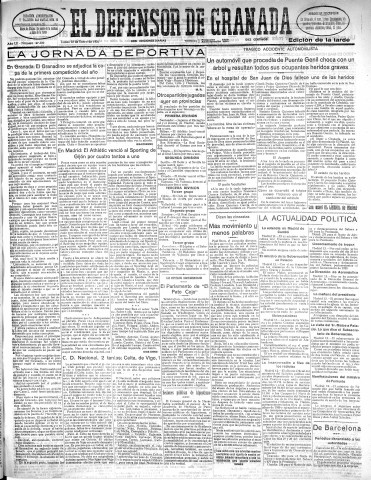 'El Defensor de Granada  : diario político independiente' - Año LII Número 27300 Ed. Tarde - 1931 Enero 12