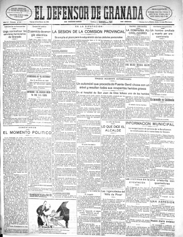 'El Defensor de Granada  : diario político independiente' - Año LII Número 27301 Ed. Mañana - 1931 Enero 13