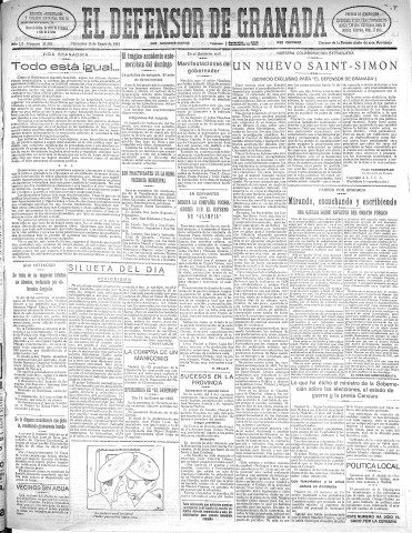 'El Defensor de Granada  : diario político independiente' - Año LII Número 27303 Ed. Mañana - 1931 Enero 14