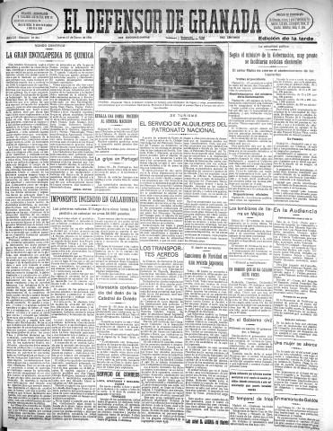 'El Defensor de Granada  : diario político independiente' - Año LII Número 27306 Ed. Tarde - 1931 Enero 15