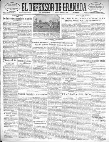 'El Defensor de Granada  : diario político independiente' - Año LII Número 27309 Ed. Mañana - 1931 Enero 17