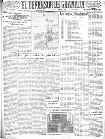 'El Defensor de Granada  : diario político independiente' - Año LII Número 27557 Ed. Tarde - 1931 Junio 22