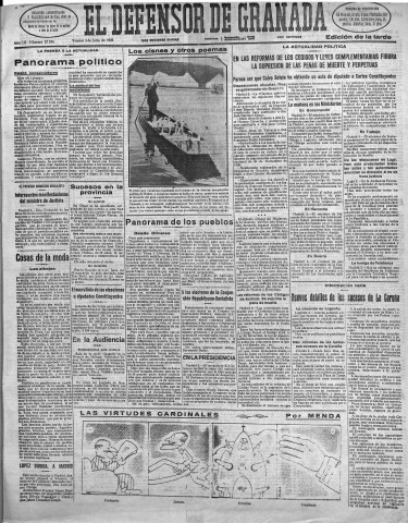 'El Defensor de Granada  : diario político independiente' - Año LII Número 27576 Ed. Tarde - 1931 Julio 03