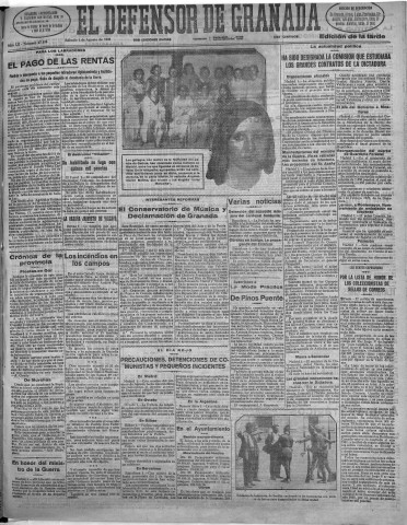 'El Defensor de Granada  : diario político independiente' - Año LII Número 27626 Ed. Tarde - 1931 Agosto 01