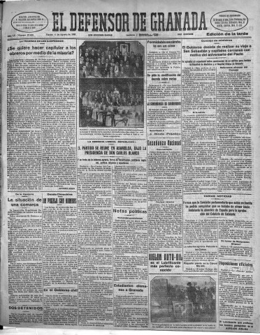 'El Defensor de Granada  : diario político independiente' - Año LII Número 27630 Ed. Tarde - 1931 Agosto 04