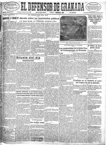 'El Defensor de Granada  : diario político independiente' - Año LII Número 27804 Ed. Mañana - 1931 Noviembre 01