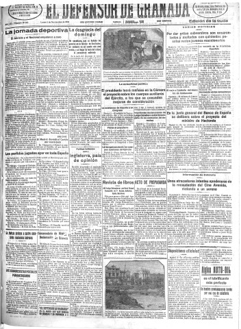 'El Defensor de Granada  : diario político independiente' - Año LII Número 27805 Ed. Tarde - 1931 Noviembre 02