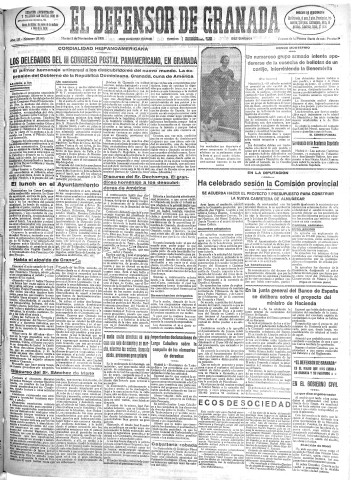 'El Defensor de Granada  : diario político independiente' - Año LII Número 27806 Ed. Mañana - 1931 Noviembre 03