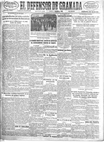 'El Defensor de Granada  : diario político independiente' - Año LII Número 27812 Ed. Tarde - 1931 Noviembre 06