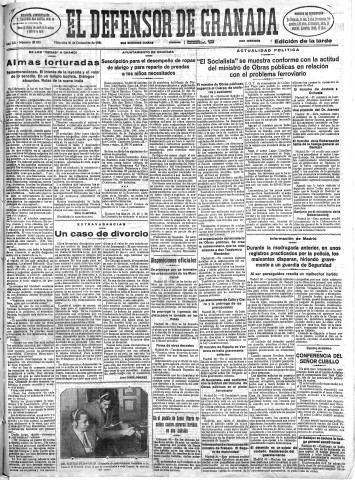'El Defensor de Granada  : diario político independiente' - Año LII Número 27895 Ed. Tarde - 1931 Diciembre 30