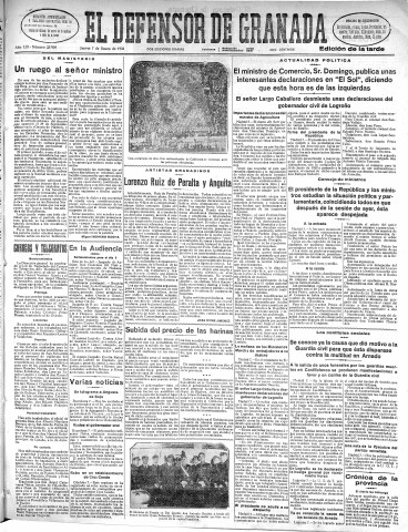 'El Defensor de Granada  : diario político independiente' - Año LIII Número 27909 Ed. Tarde - 1932 Enero 07