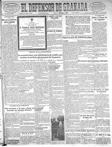 'El Defensor de Granada  : diario político independiente' - Año LIII Número 27914 Ed. Mañana - 1932 Enero 10