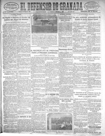 'El Defensor de Granada  : diario político independiente' - Año LIII Número 27925 Ed. Tarde - 1932 Enero 16