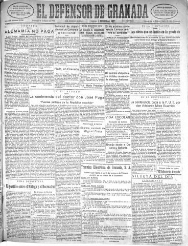 'El Defensor de Granada  : diario político independiente' - Año LIII Número 27938 Ed. Mañana - 1932 Enero 24