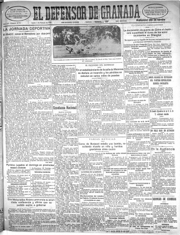 'El Defensor de Granada  : diario político independiente' - Año LIII Número 27951 Ed. Tarde - 1932 Febrero 01