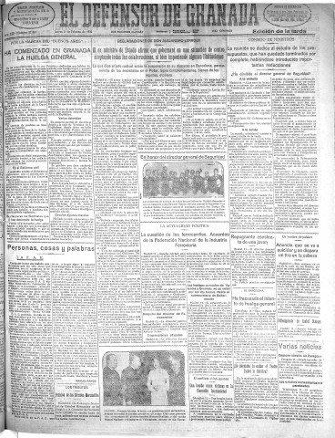 'El Defensor de Granada  : diario político independiente' - Año LIII Número 27969 Ed. Tarde - 1932 Febrero 11