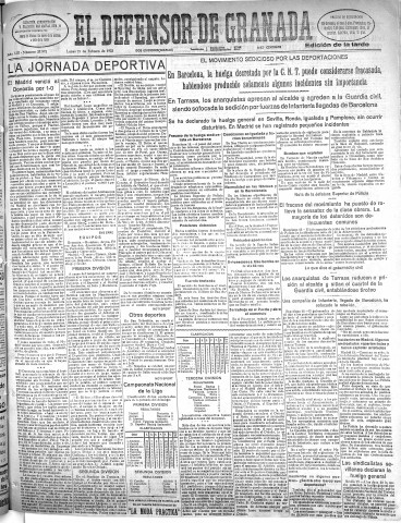 'El Defensor de Granada  : diario político independiente' - Año LIII Número 27975 Ed. Tarde - 1932 Febrero 15