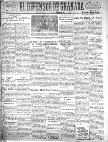 'El Defensor de Granada  : diario político independiente' - Año LIII Número 28021 Ed. Tarde - 1932 Marzo 12