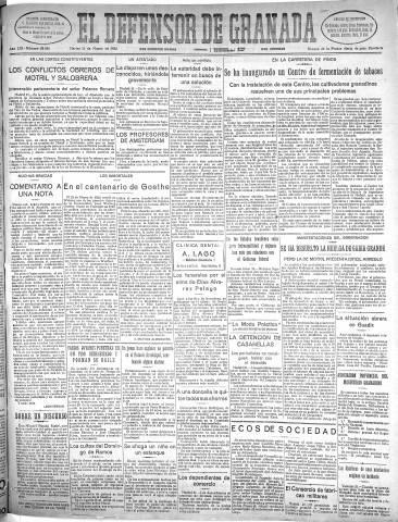 'El Defensor de Granada  : diario político independiente' - Año LIII Número 28036 Ed. Mañana - 1932 Marzo 22