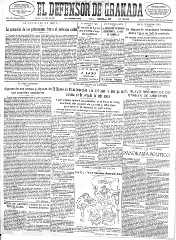'El Defensor de Granada  : diario político independiente' - Año LIII Número 28062 Ed. Mañana - 1932 Abril 07