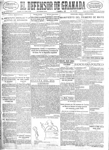 'El Defensor de Granada  : diario político independiente' - Año LIII Número 28090 Ed. Mañana - 1932 Abril 24