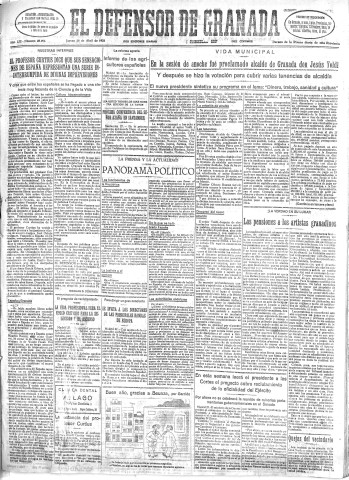 'El Defensor de Granada  : diario político independiente' - Año LIII Número 28096 Ed. Mañana - 1932 Abril 28