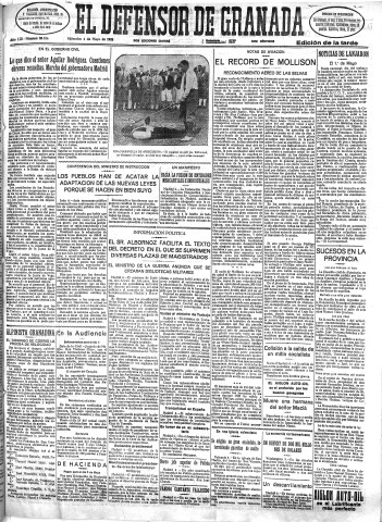 'El Defensor de Granada  : diario político independiente' - Año LIII Número 28106 Ed. Tarde - 1932 Mayo 04