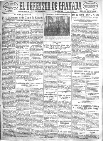 'El Defensor de Granada  : diario político independiente' - Año LIII Número 28114 Ed. Tarde - 1932 Mayo 09