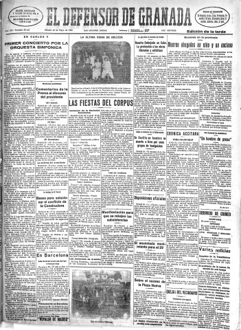 'El Defensor de Granada  : diario político independiente' - Año LIII Número 28143 Ed. Tarde - 1932 Mayo 28