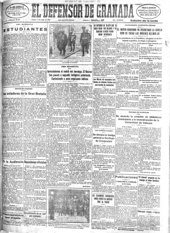 'El Defensor de Granada  : diario político independiente' - Año LIII Número 28159 Ed. Tarde - 1932 Junio 07