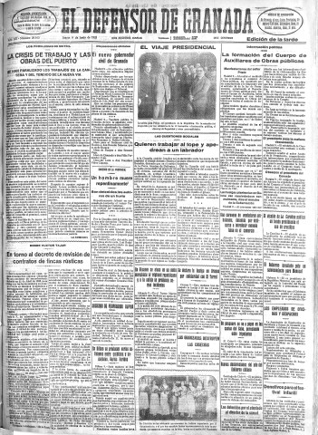'El Defensor de Granada  : diario político independiente' - Año LIII Número 28163 Ed. Tarde - 1932 Junio 09