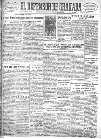 'El Defensor de Granada  : diario político independiente' - Año LIII Número 28178 Ed. Mañana - 1932 Junio 18