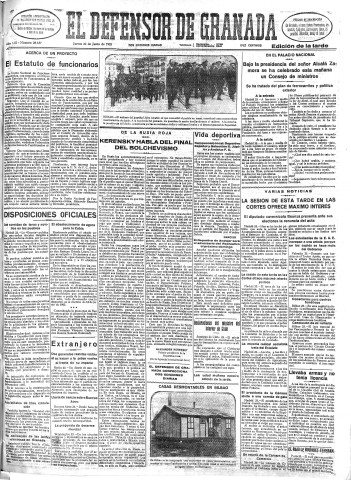 'El Defensor de Granada  : diario político independiente' - Año LIII Número 28186 Ed. Tarde - 1932 Junio 23