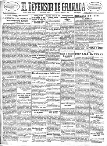 'El Defensor de Granada  : diario político independiente' - Año LIII Número 28186 Ed. Mañana - 1932 Junio 24