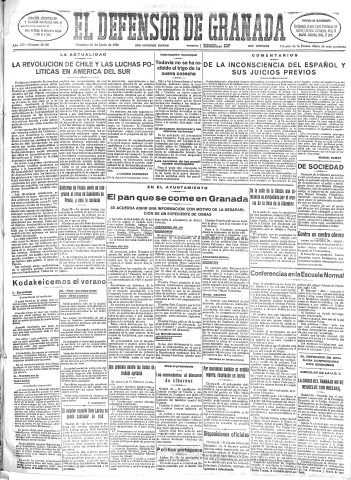 'El Defensor de Granada  : diario político independiente' - Año LIII Número 28188 Ed. Mañana - 1932 Junio 26