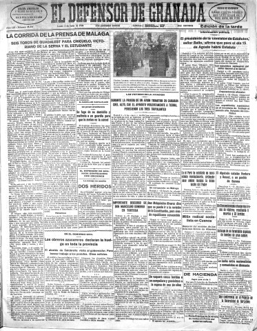 'El Defensor de Granada  : diario político independiente' - Año LIII Número 28201 Ed. Tarde - 1932 Julio 04