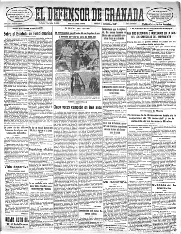 'El Defensor de Granada  : diario político independiente' - Año LIII Número 28205 Ed. Tarde - 1932 Julio 09