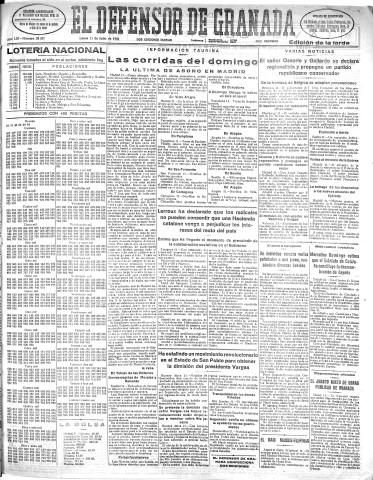 'El Defensor de Granada  : diario político independiente' - Año LIII Número 28206 Ed. Tarde - 1932 Julio 11